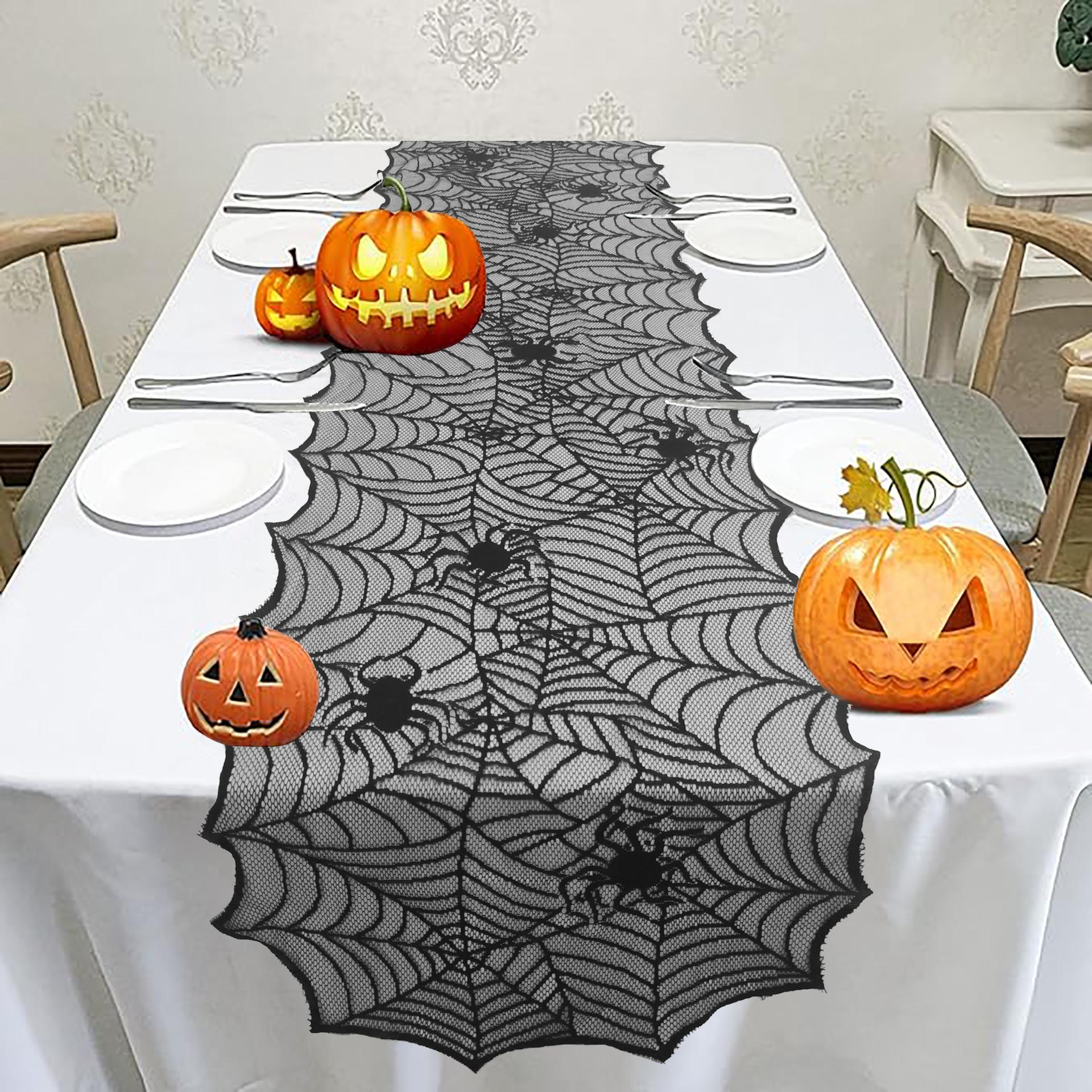 

Halloween Black Spider Web Lace Table Runner Gothic Style Table Cloth Home Party Dining Table Decor Spooky Festival Decoration 45x163cm
