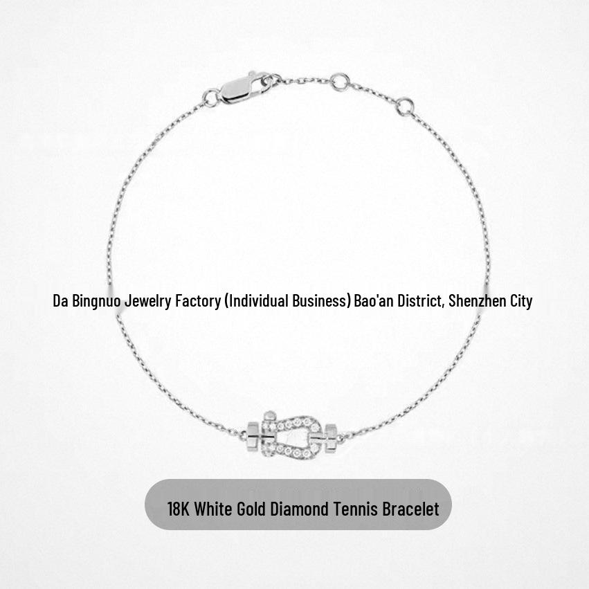 V Gold Rose Gold Full Diamond Horseshoe Bracelet and 8-Shaped Necklace Set