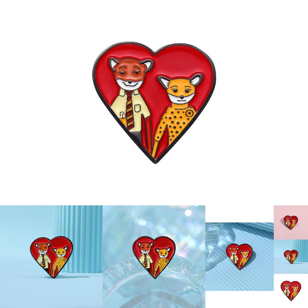 Whimsical Fox Heart Badge Colorful Cartoon Geometric Brooch Fun Cute Accessory For Couples And Friends