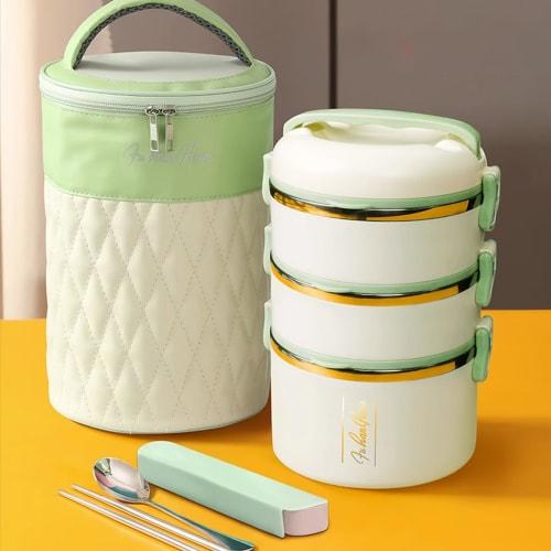 

Bynar Insulated Lunch Box, 2500ml, Three-Tier, with Bento Bag, Chopsticks, and Spoon, Vacuum Insulated, Suitable for Children, Adults, Women, and Men,