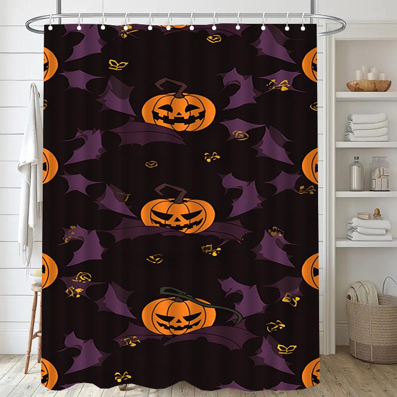 Close-Up Of The Pumpkin Monster Washable Dirt-Resistant Shower Curtain Shower Head Waterproof Polyester Bath For Home Decor