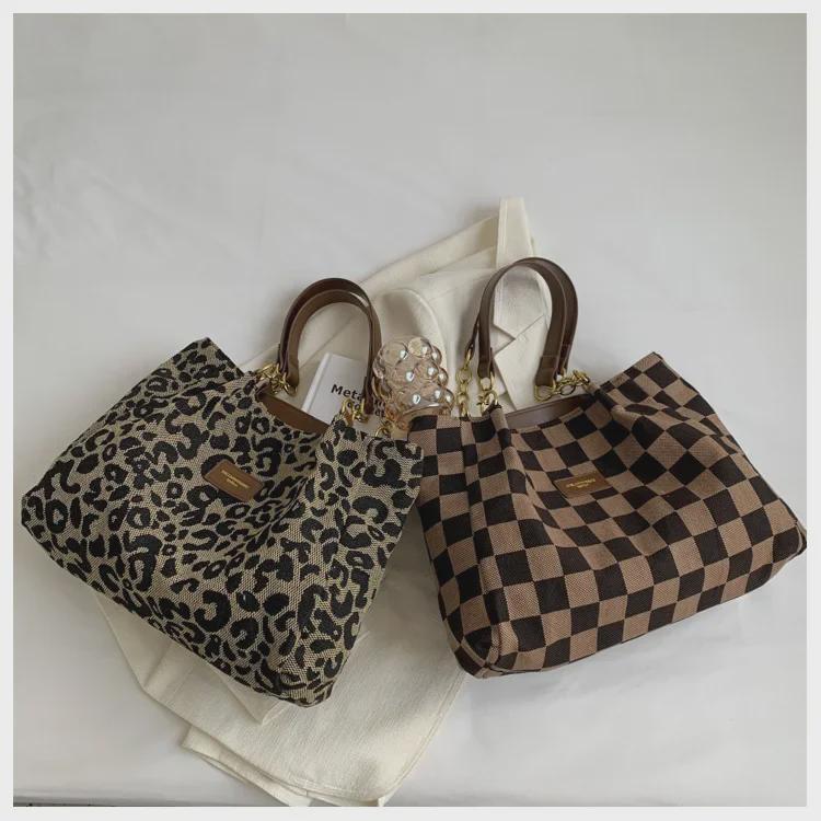 Women's Large-Capacity Leopard Print Tote Bag - 2023 Checkerboard Fashion Shoulder Bag