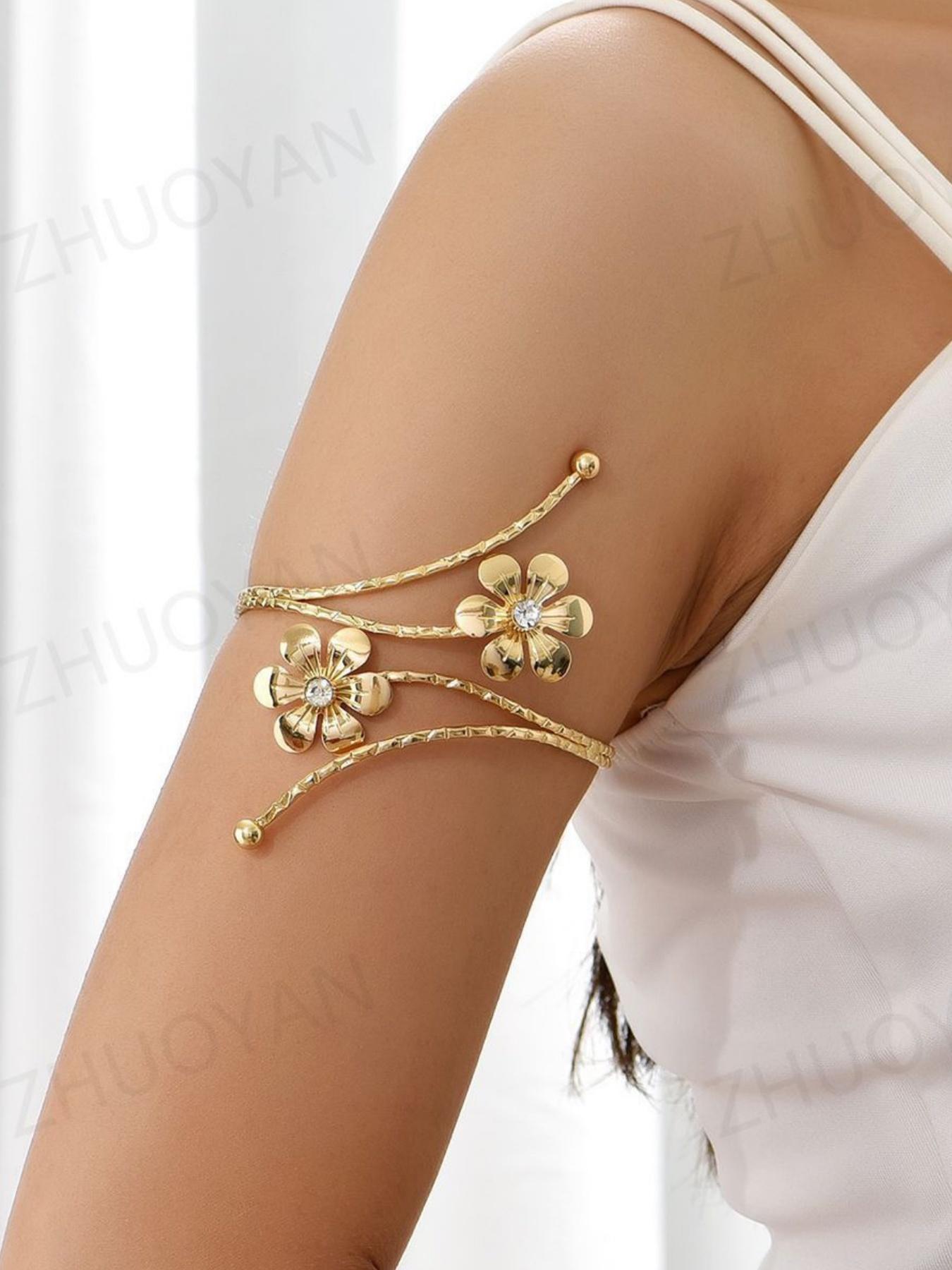 

KMVEXO Punk Metal Leaves Flower Upper Arm Bracelets Bangles for Women Girls Cuff Bangle Adjustable Armlets Hand Jewelry Men
