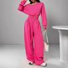 Women's Casual Solid Color Off-Shoulder Knit Sweatshirt Set