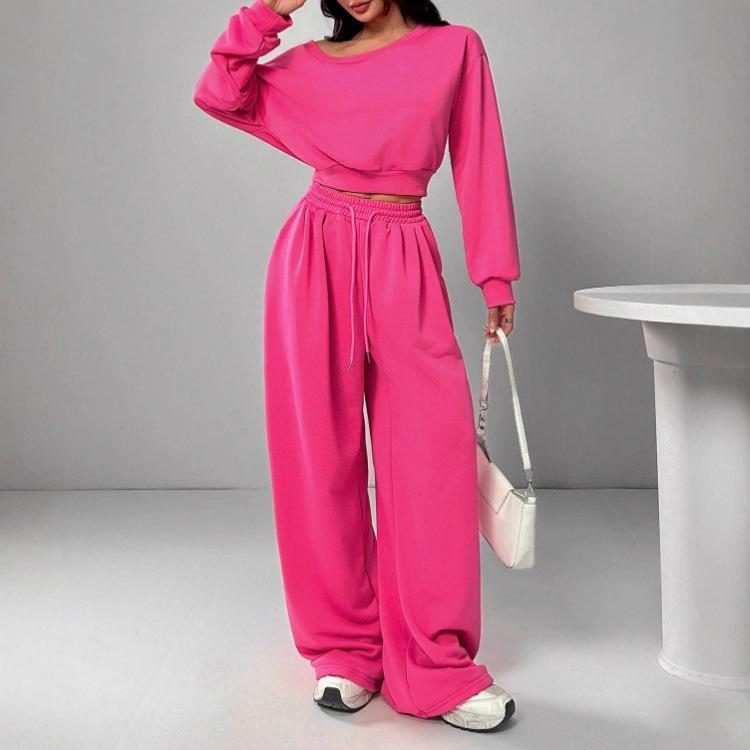 Women's Casual Solid Color Off-Shoulder Knit Sweatshirt Set
