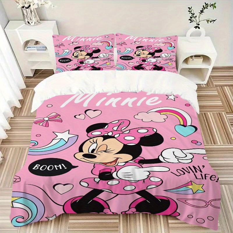 3pcs set Minnie Mouse, Pink Background, Cartoon Style Bedding Set with Duvet Cover+Pillowcases, All-Season Polyester, Zipper Closure78