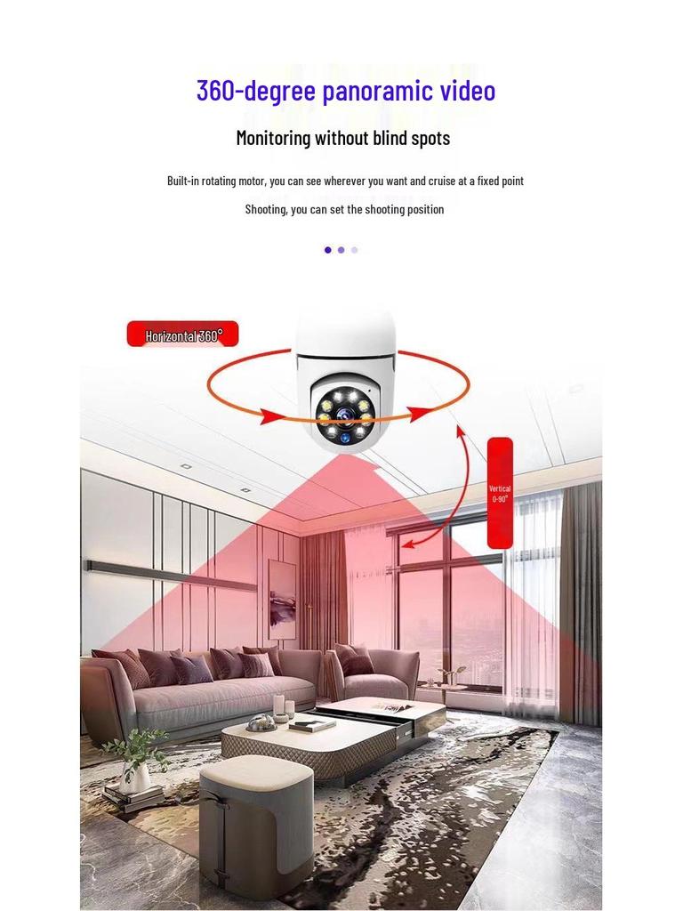 E27 Wireless Panoramic Bulb Camera - 360° Rotation & Full-Color Night Vision