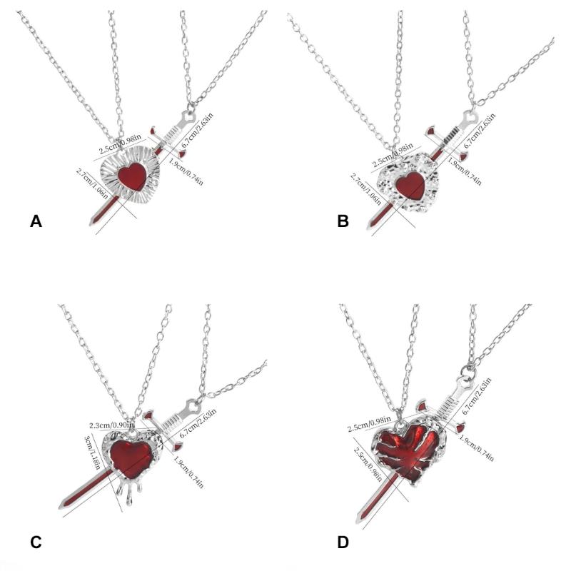 Matching Love Necklace Heart With Rapier Charm Alloy Couples Jewelry For Him Her Gift For Valentines Day