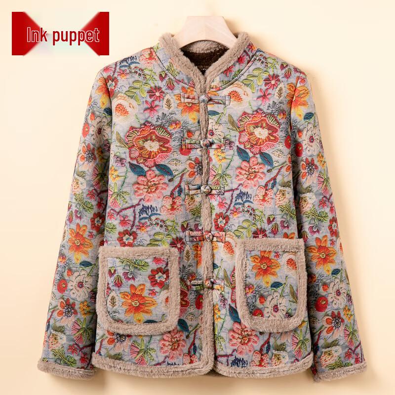 

Mo ou 2025 New Chinese Style Winter Warm Plus Velvet Coat for Middle-Aged Women 5XL