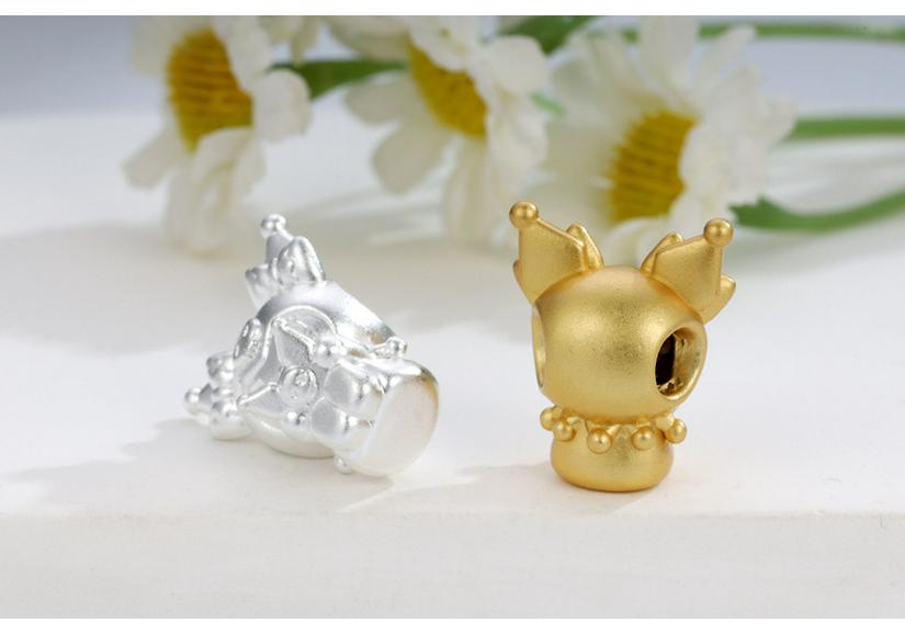 Sterling Silver 999 Cartoon Cinnamoroll and Kuromi Beaded Rope DIY Cute Loose Beads Accessories