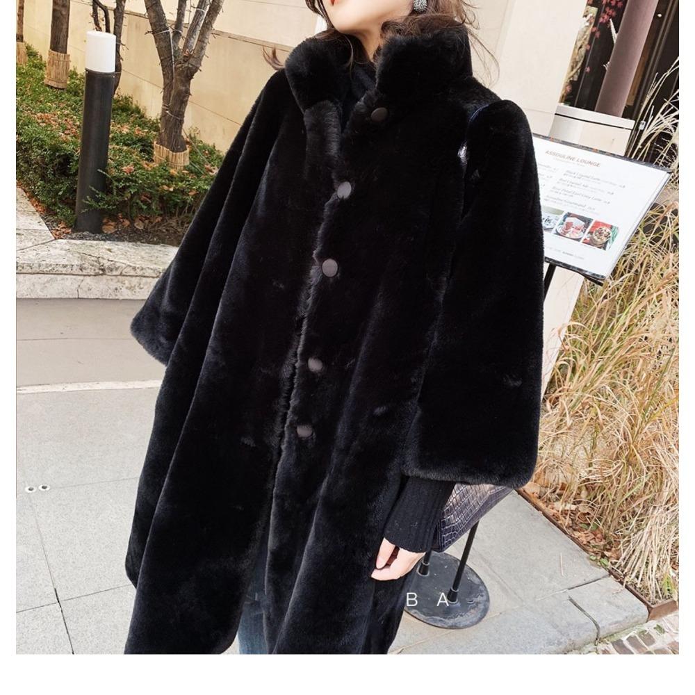 2025 Winter New Imitation Fur Mink Plush Long Coat Stand-up Collar Over Knee Thickened Loose Coat