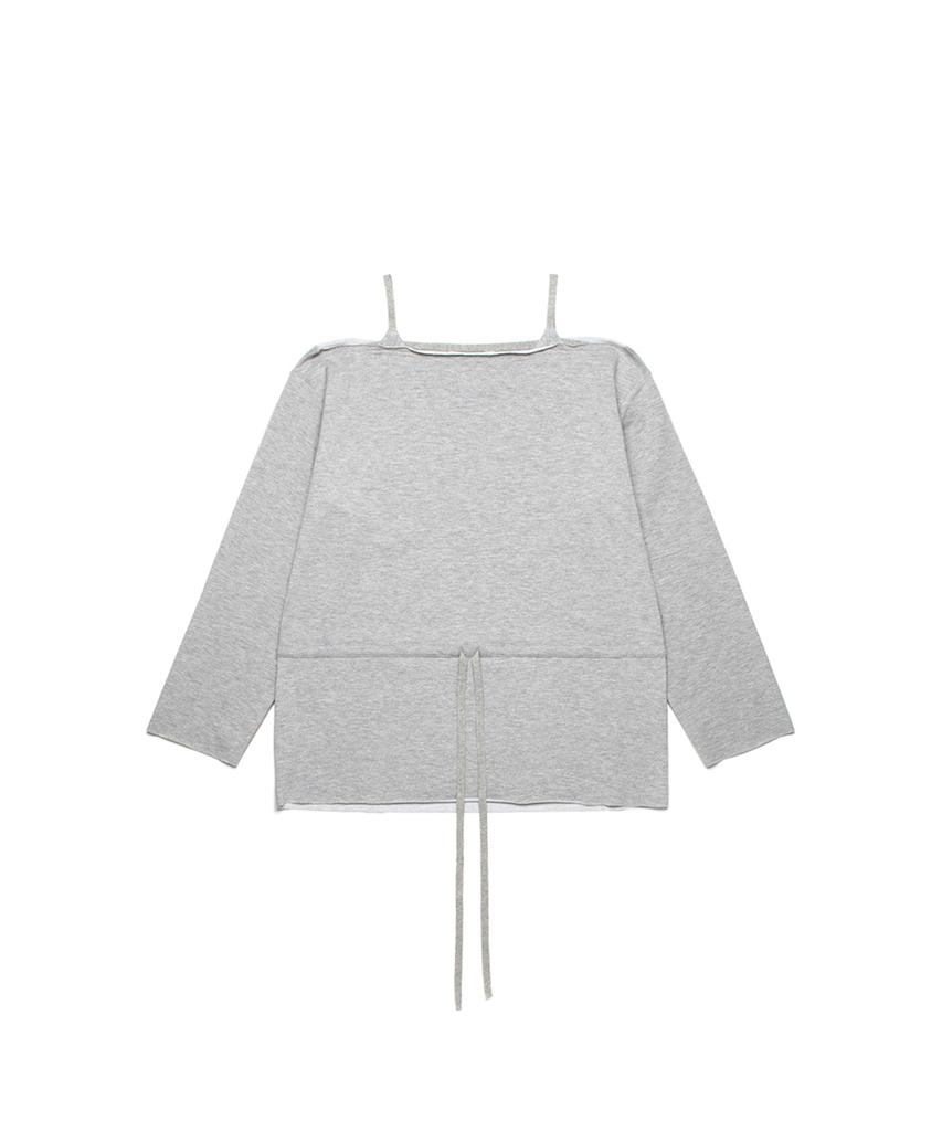 THREE TO EIGHTY Off-Shoulder Shirring Tee M.Grey