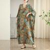 Women's New Color V-neck Retro Long Skirt Cotton Linen Dress