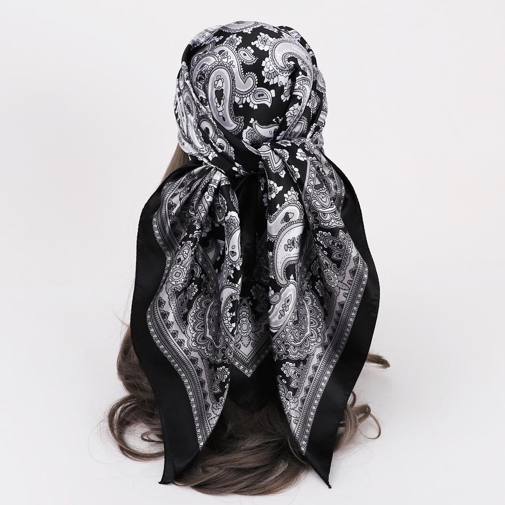 90x90CM Imitation Silk Square Scarf – Women's Striped Color Block Shawl, European & American Style