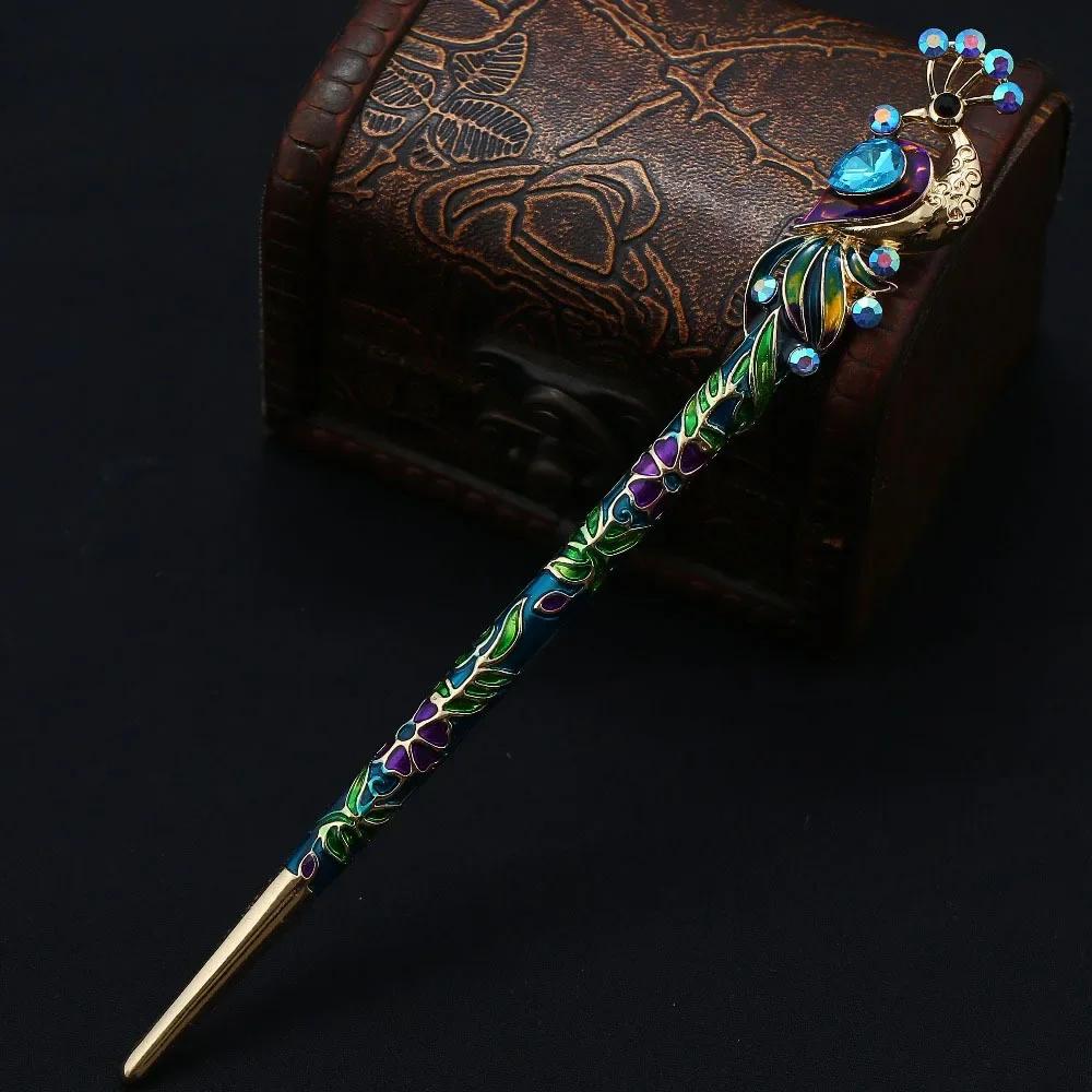 Chinese Crystal Peacock Hairpin Retro Women's Enamel Cloisonn Is Handmade Jewelry Travel Photography Styling Tools Accessories