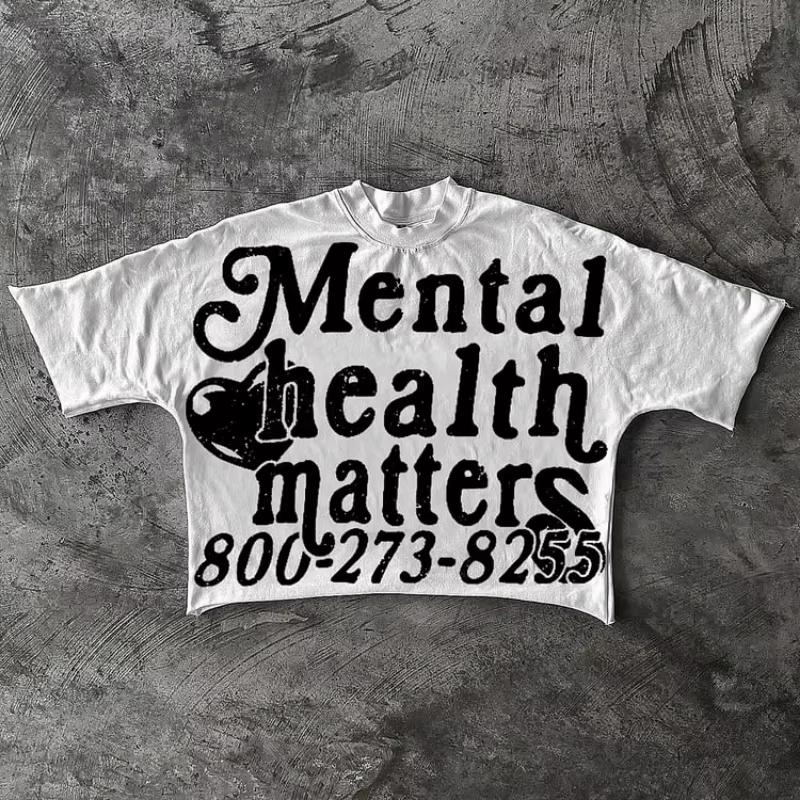 Unisextal Health Matters Graphics Cropped Printed TShirts Unisex Y2K Short Sleeves Vintage Oversize Tshirt Streetwear Women Tops