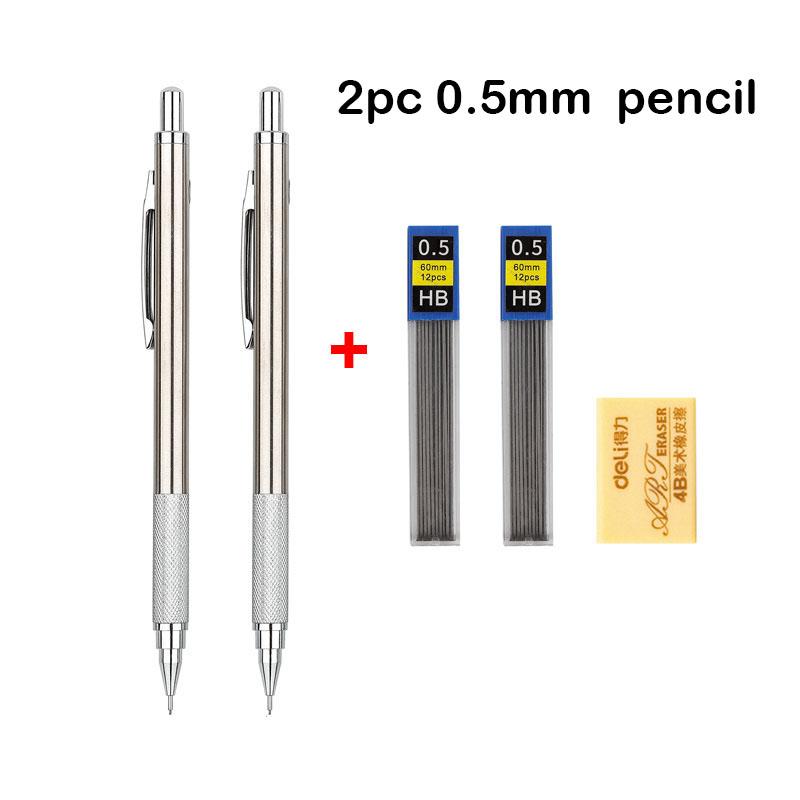 Full Metal Mechanical Pencil Set 0.3 0.5 0.7 0.9 1.3 2.0mm Art Drawing Automatic Pencil with Leads Office Kawaii School Supplies