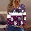 Women's T Shirt Tee Christmas Printed Button Long Sleeve Tunic Daily Weekend Fashion Basic V- Neck Regular Top