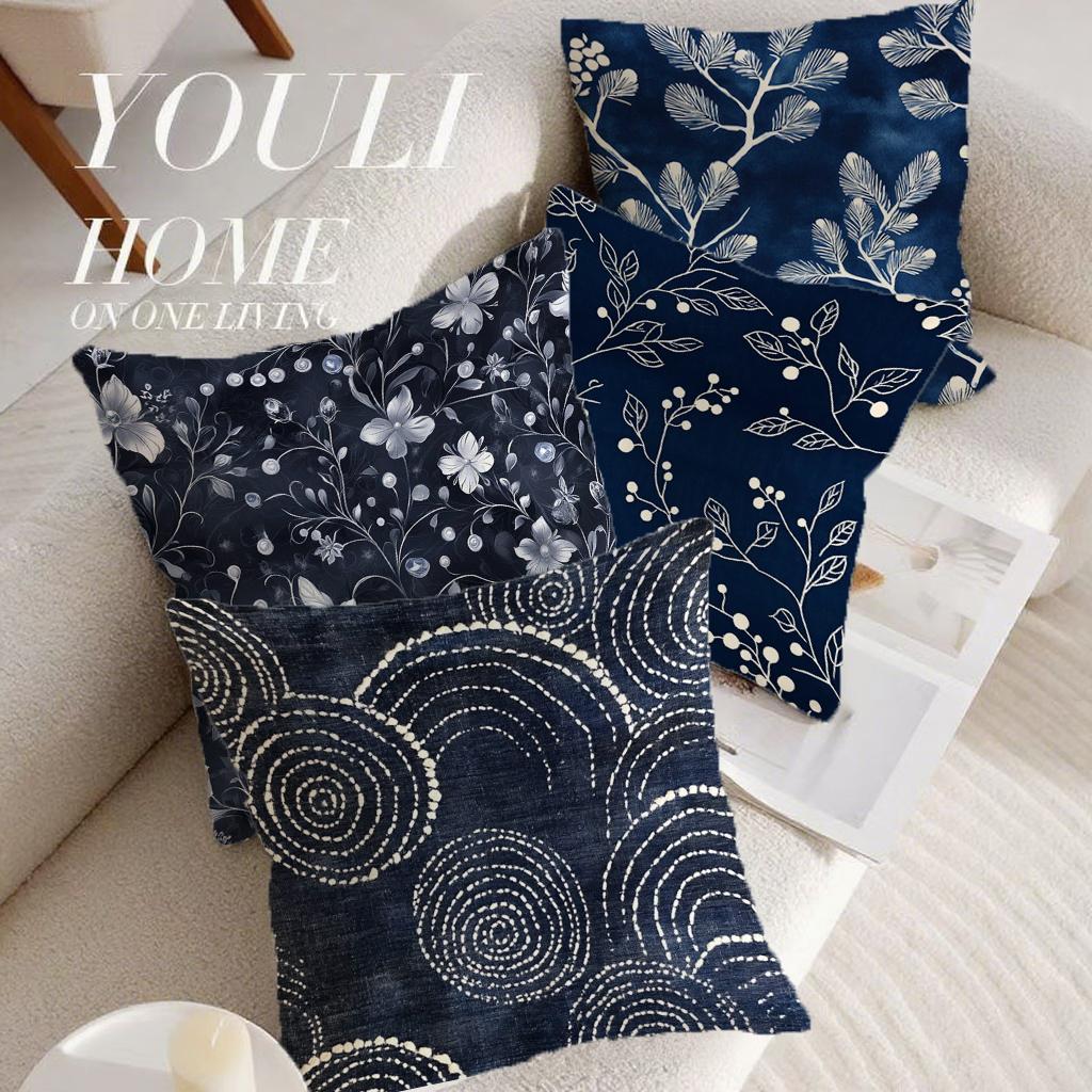 Blue Pillowcases with Unique White patternSuitable for Sofa Car Bedroom Decorative Cushion Cover Pillow Cover