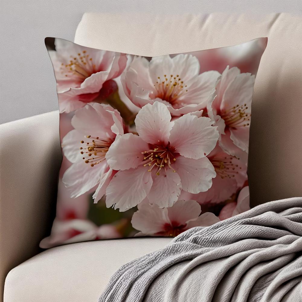 Beautiful Cherry Blossoms Cushion Cover Pillowcase Antidustmite Invisible Zipper Short Plush Sofa Cushion