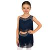 Vestido de Danza Latina para Niñas con Borlas, Flecos Asimétricos, Pedrería Brillante, Recorte, Disfraz para Actuación en Escenario