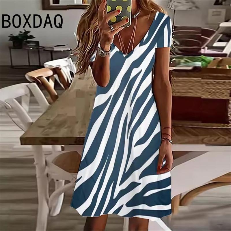 The Latest 2025 Women's Sundress V-Neck Short Sleeve Floral Print A-Line Dress