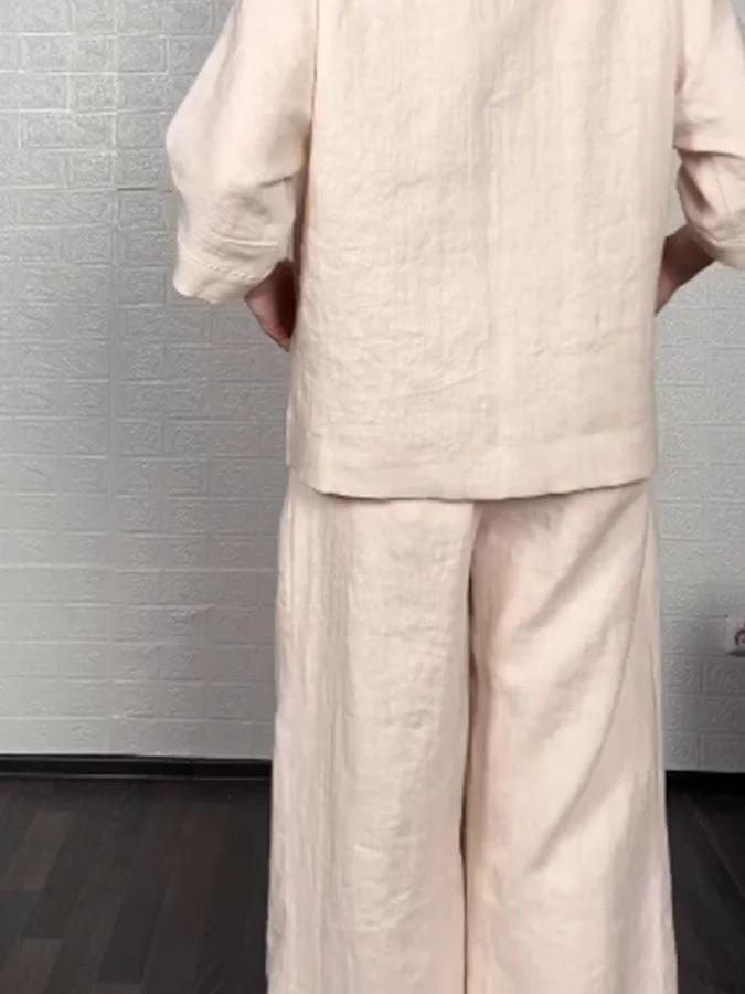 2025 Dammode Casual Plus Size Oregelbundet Bomull Linne Set.