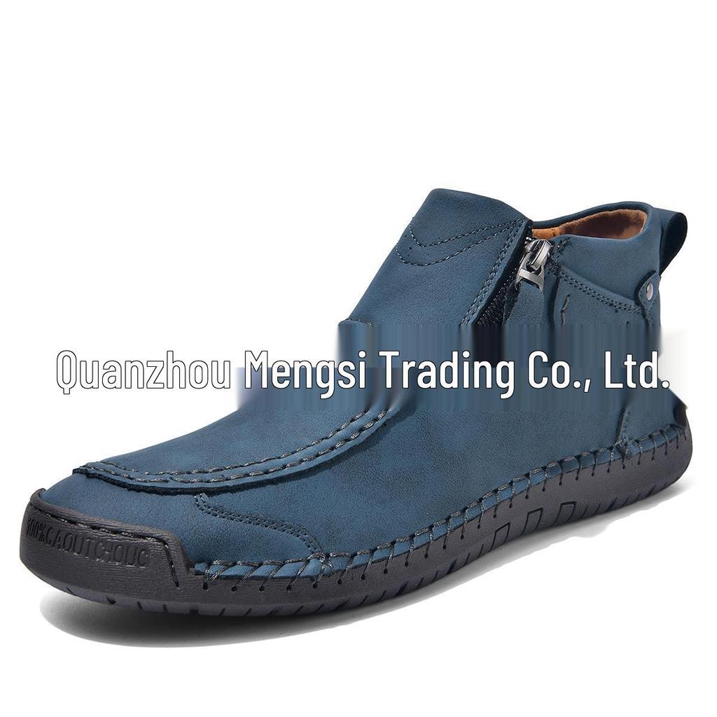Men's Mid-Top Martin Boots - Size 48, Handmade Casual Autumn/Winter Shoes