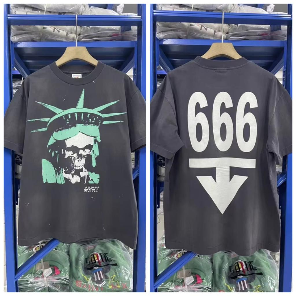 Cotton Short Sleeved High Street Versatile Sports Plus Size Unisexs And Unisexs Tshirt New Retro Saint Free Skeleton Print