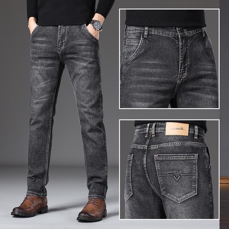 Autumn and Winter Jeans Men's Elastic Slim Straight Tide Brand Hundred Men's Trousers Thin New Men's Trousers