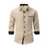 Spring Men's White Button Down Shirt with Black Placket and Cuffs Formal Blouse