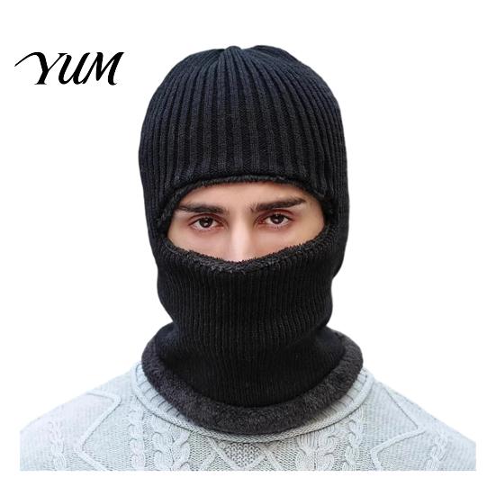 Men Knit Hat Hooded Scarf Hat, Warm Balaclava Hood for Winter Cold Solid Color Weather, Windproof Neck Warmer Skull Cap Outdoor Cycling Weather