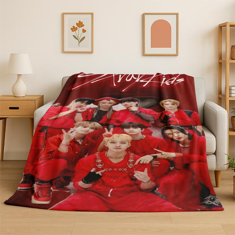 Kpop Stray Kids Music Star Flannel Blanket Soft Warm Throw Blanket for Bedroom Living Room Bed Travel Camping Picnic Gift