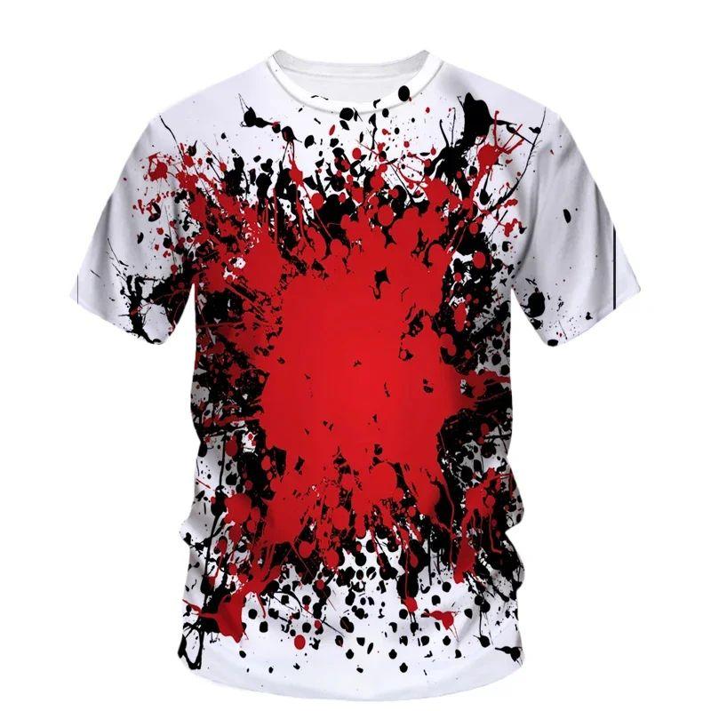 Sommer Halloween Skrekk Blod Kreativ Casual 3D-trykt Personlighet O-hals Kortermet T-skjorte