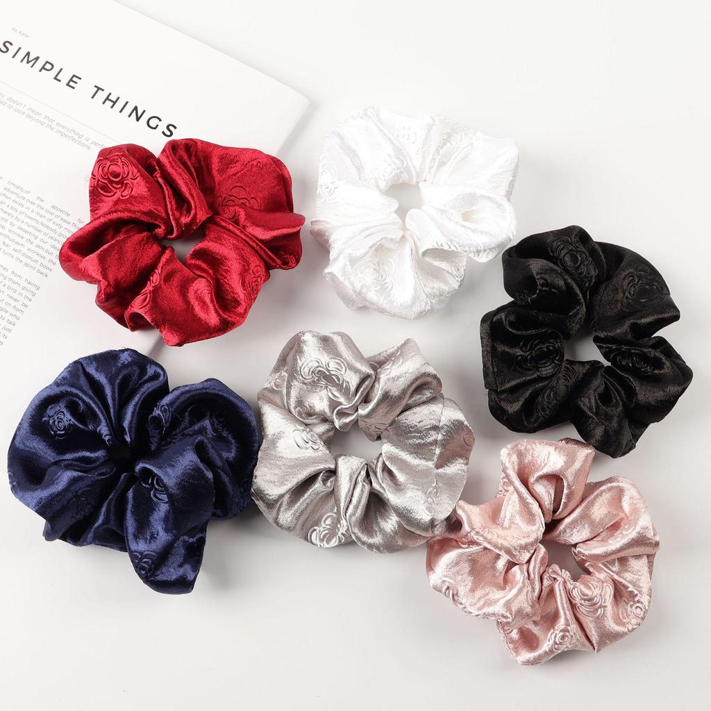 French Retro Satin Camellia Jacquard Hair Tie