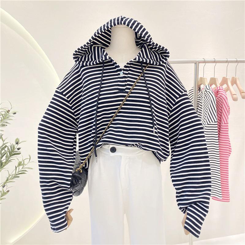 Women's Retro Striped Hooded Sweatshirt - Spring/Autumn 2021 Trend, College Style, Versatile & Loose Fit