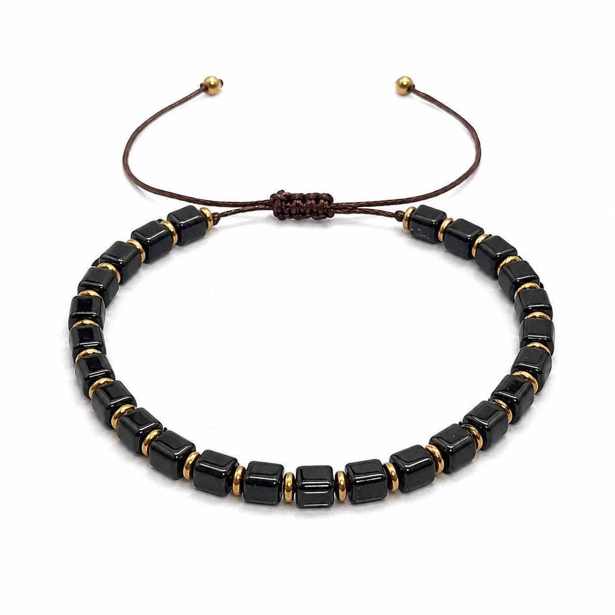 Thin Adjustable Obsidian Bracelet Unisex Natural Stone Geometric Bead Wrist Ornament Spring 2026