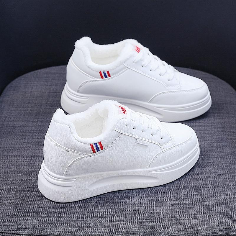 Women's Lesther Casual Shoes Autumn Winter Warm Comfortable Cotton Shoes Trainers Fashion Ladies Small White Shoe Sneakers Mujer
