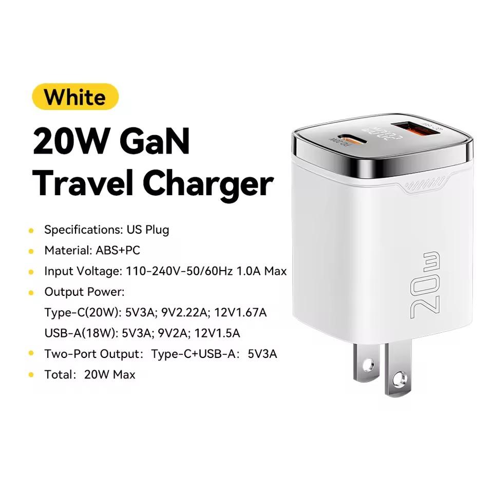 Essager GaN 20W USB Type C Charger Digital Display PD Fast Charging QC 3.0 Quick Charger For iPhone 16 15 14 Pro iPad Charging
