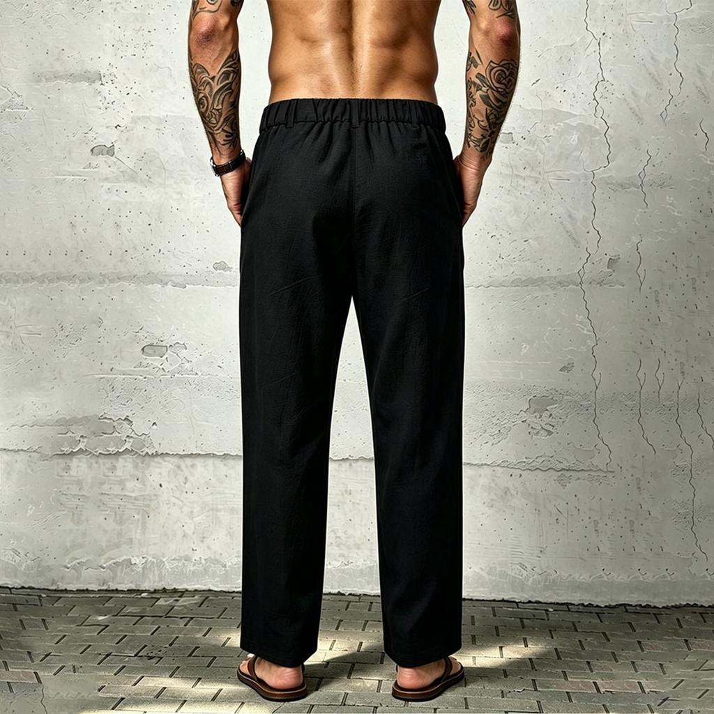 Men's Casual Linen Pants with Waist Straight Leg Color
