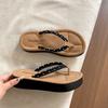 Internet celebrity explosion retro black thick bottom flip-flops women 2025 new summer wear with skirt high-end sandals