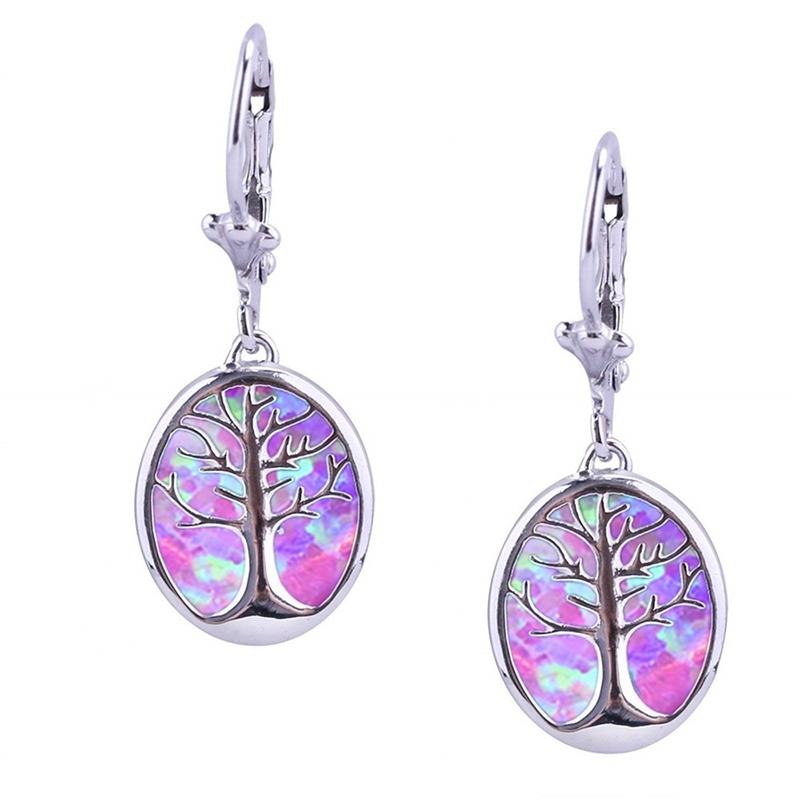 Módní Stylové Náušnice Strom Života Dlouhé Visací Boho Ženy Syntetický Modrý Fire Opal Femme Přehnané Statement Šperky Doplňky Suvenýr