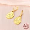 925 Sterling Silver Golden Textured Irregular Earrings Wavy Striped Dangle Earrings CZ Stone Jewelry Gift for Women Girls