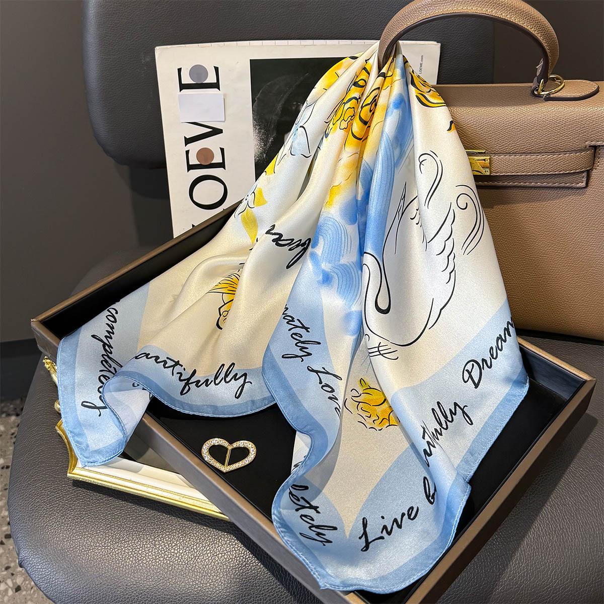 

New 100% Pure Silk Scarf Women Neck Hair Headband Print Foulard Female Bandana Scarves Hijab Shawl Wraps Square Headkerchief Real Silk 65x65cm