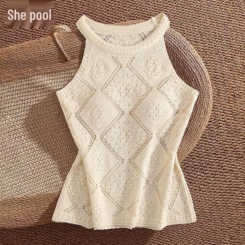 Women s Halter Neck Cutout Knit Tank Top One Size
