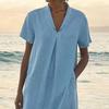 Summer Midi Dress for Women Casual Short Sleeve Flowy Sundress Loose Fit V-Neck Beach Vacation Outfits with Pockets