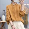 Spring Korean Embroidered Shirt with Fungus Collar Lace Long-sleeved Loose Cotton Shirt