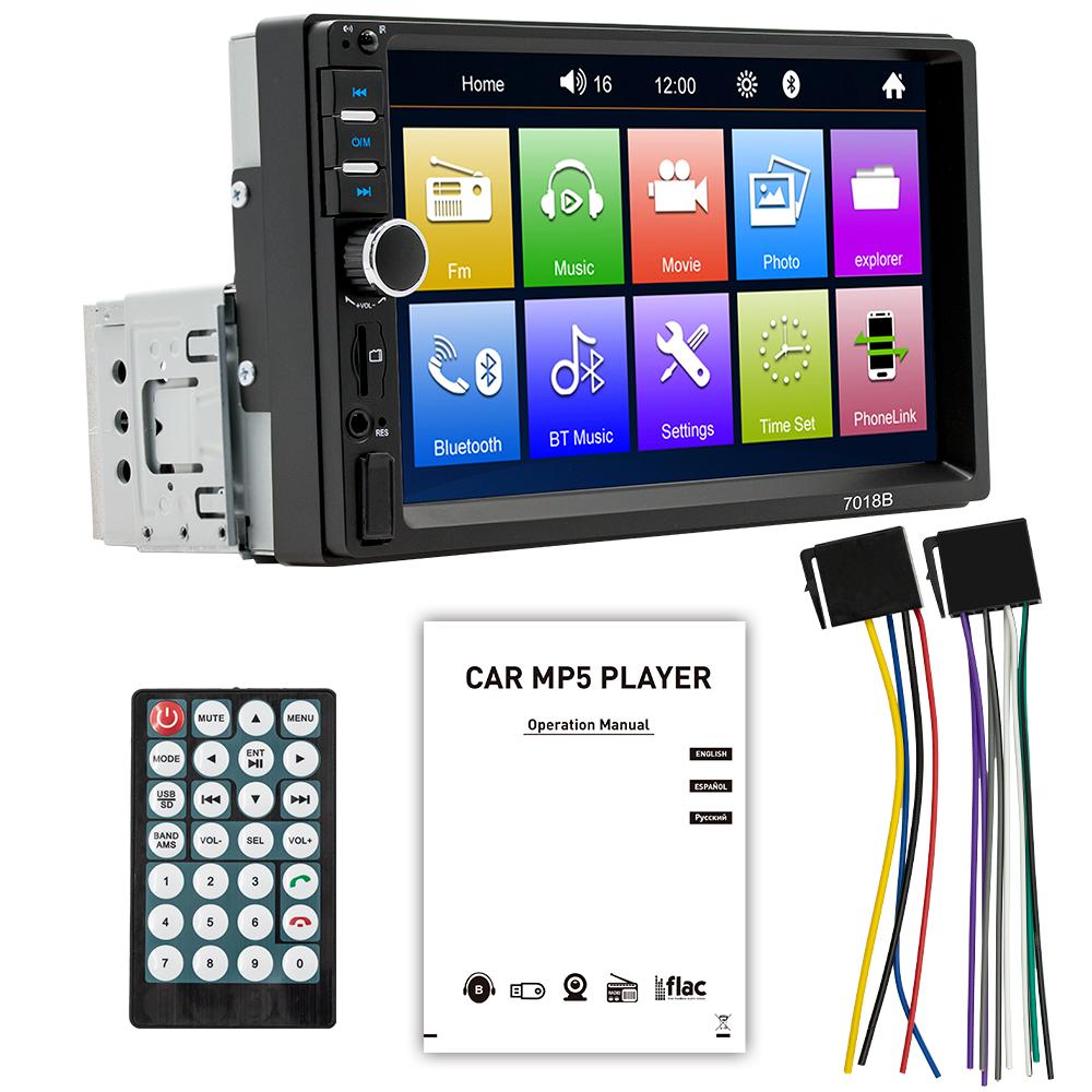 7018B 7" 1 Din Car MP5 Player FM Radio Mirrorlink AUX USB Colorful Lights BT  Power Protection Locate and Find Car Car Stereo