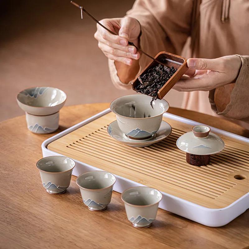 9 Pcs/set Chinese Ceramic Tea Sets Hand-painted Landscape Gaiwan Teapot Household Kettle Teacups Handmade Teaware Drinkware