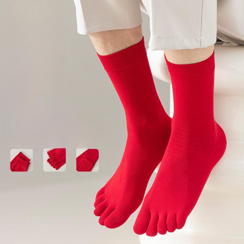 Red Five-fingered Socks, Men's Mid-calf, Big Red Couple's Two-toed Socks, Women's Couple's Long-calf Five-toed Two-toed Socks